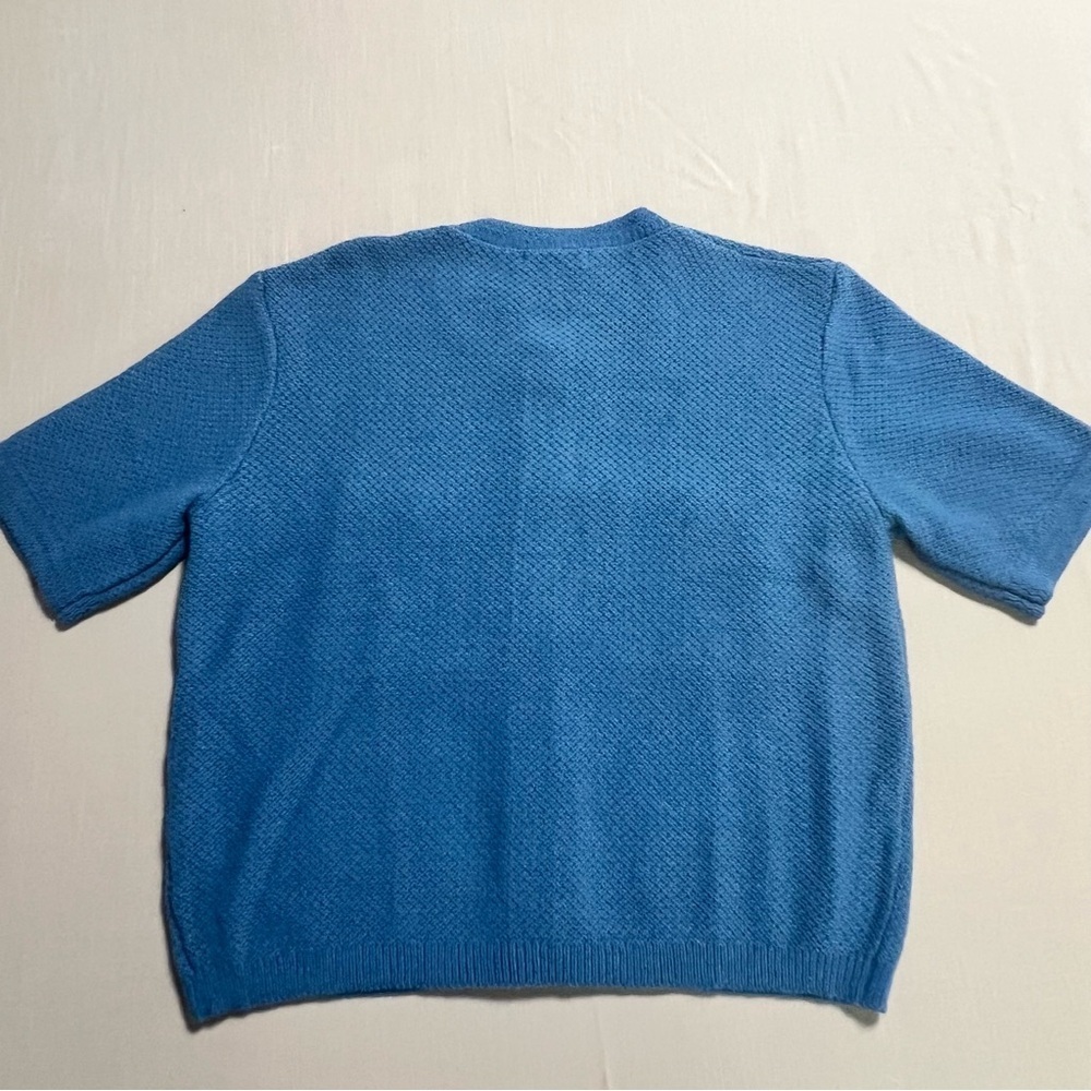 Blue Short Sleeve Knit Cardigan Sweater Women Med Gold Button Front Pockets NWT - Picture 9 of 13